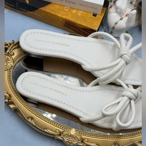 🆕 LOEFFLER RANDALL 🧿 NWOB Hadley Leather Bow Flat Sandals, White - Sz 6.5 B - Picture 9 of 12
